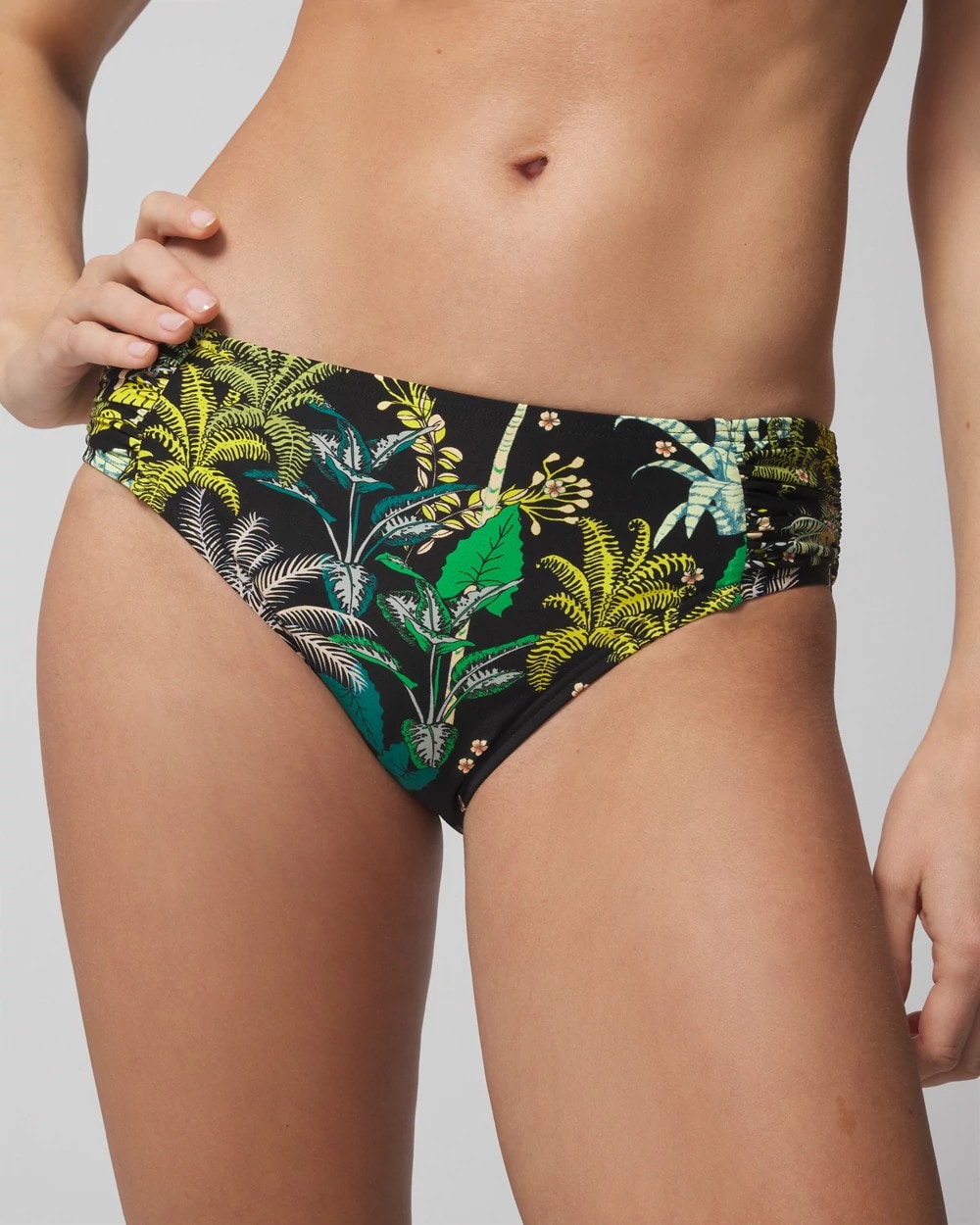 Ruched Bikini Bottoms - OASIS PALMS BLACK | Soma on sale