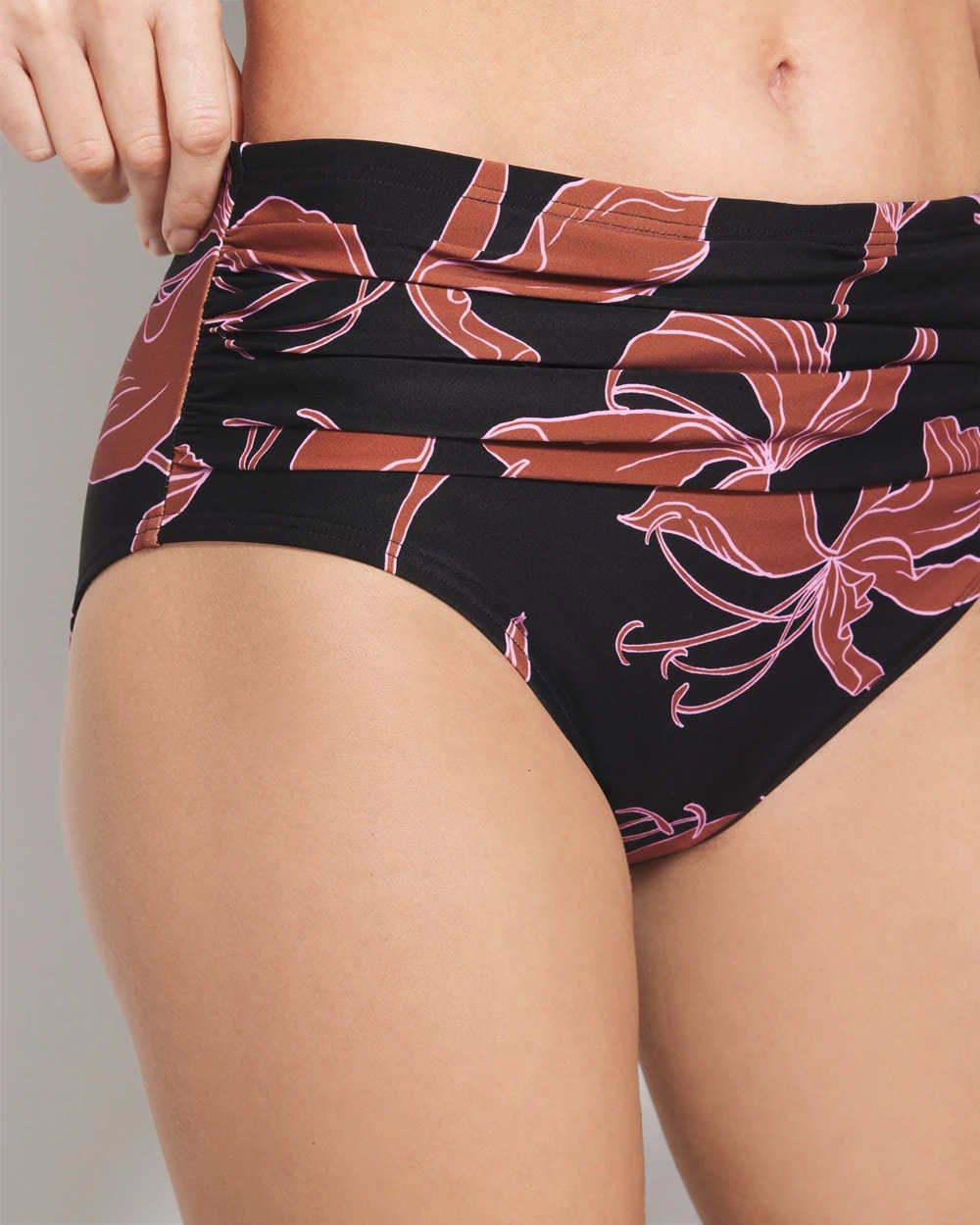 Ruched High-Waist Bikini Bottom - STAMPED TROPICS M BK BRN | Soma Online