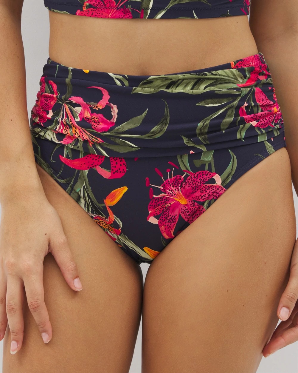 Soma Swim Ruched High-Waist Bikini Bottom - LE TIGRE TROPICAL NAVY | Soma sale