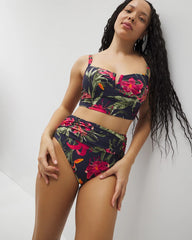 Soma Swim Ruched High-Waist Bikini Bottom - LE TIGRE TROPICAL NAVY | Soma sale