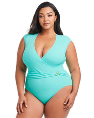 Pique Ole Cap Sleeve Surplice One Piece - TAHITI TEAL | Soma Online
