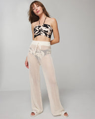 Cotton Crochet-Style Wide-Leg Pants - COCONUT | Soma outlet