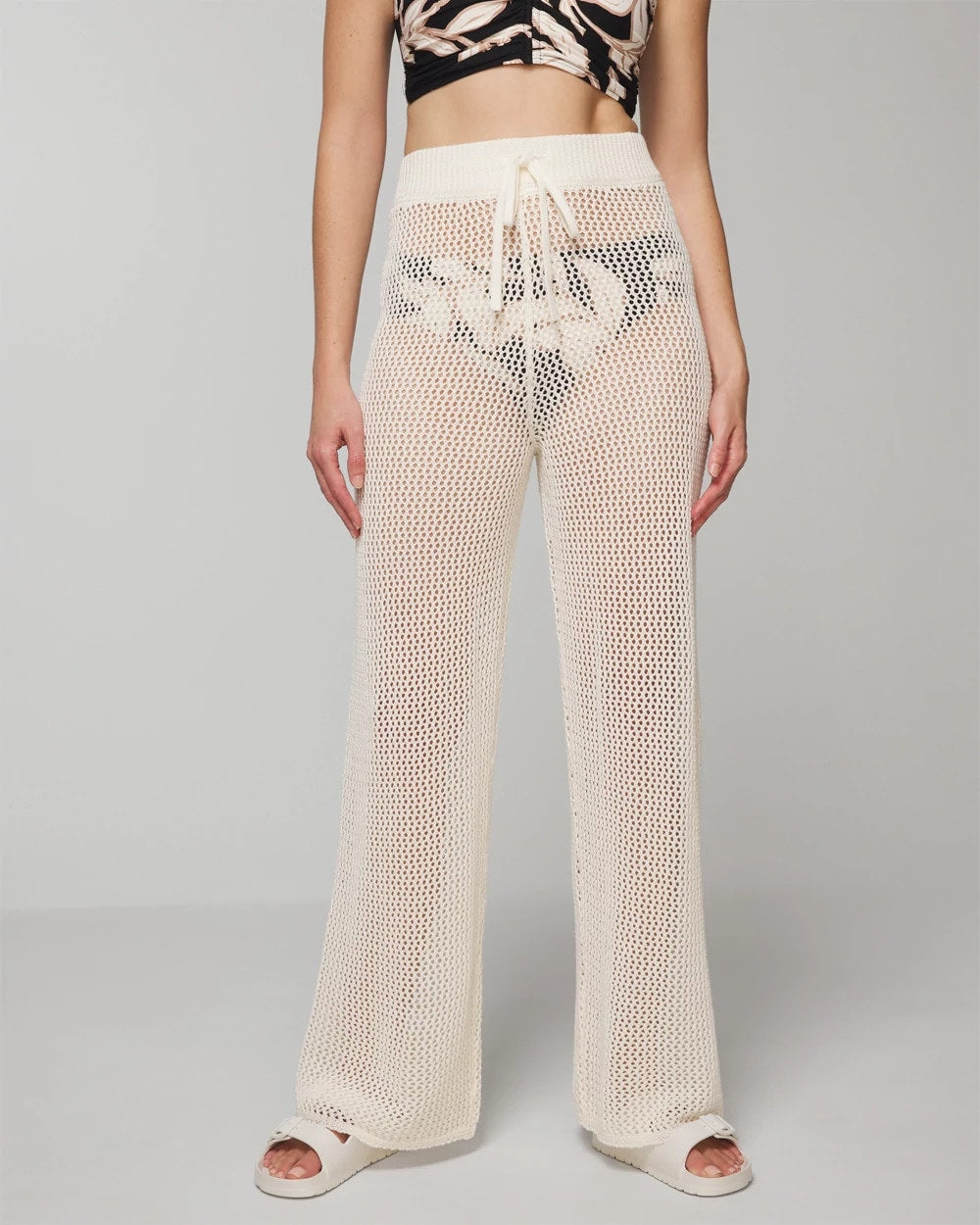 Cotton Crochet-Style Wide-Leg Pants - COCONUT | Soma outlet