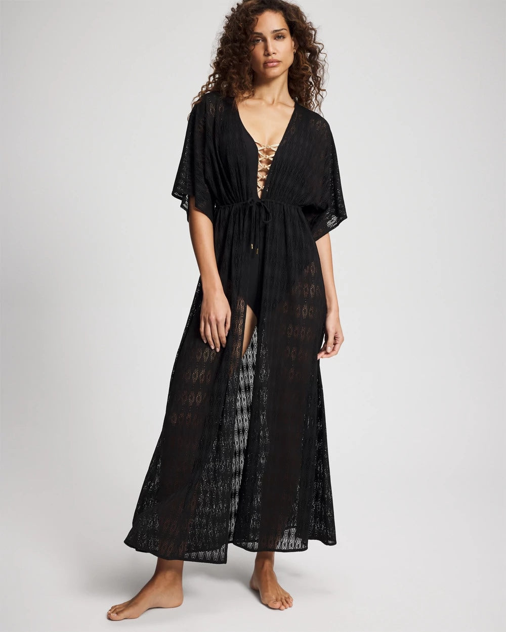 Sunkissed Crochet Open-Front Caftan - BLACK | Soma on sale