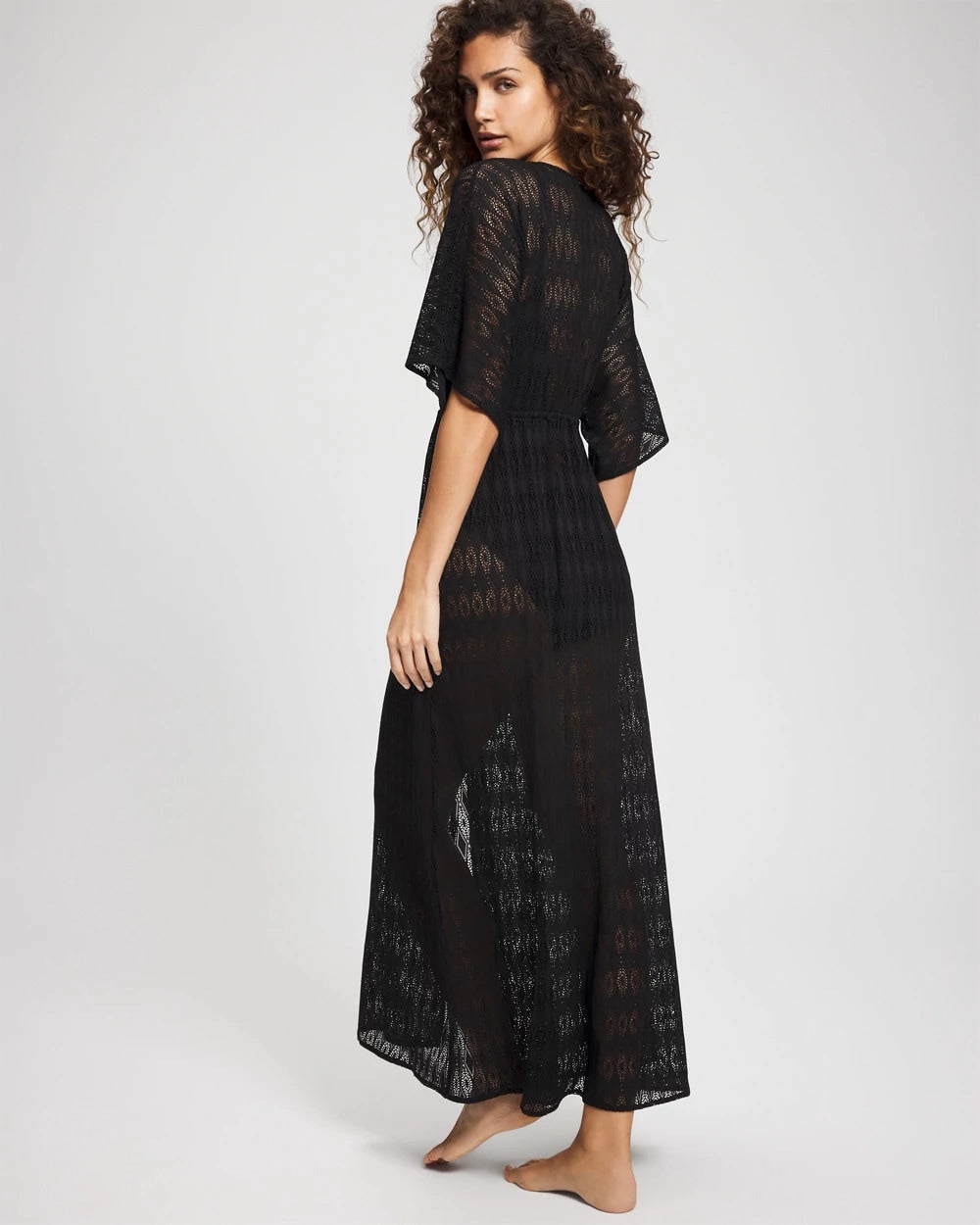 Sunkissed Crochet Open-Front Caftan - BLACK | Soma on sale