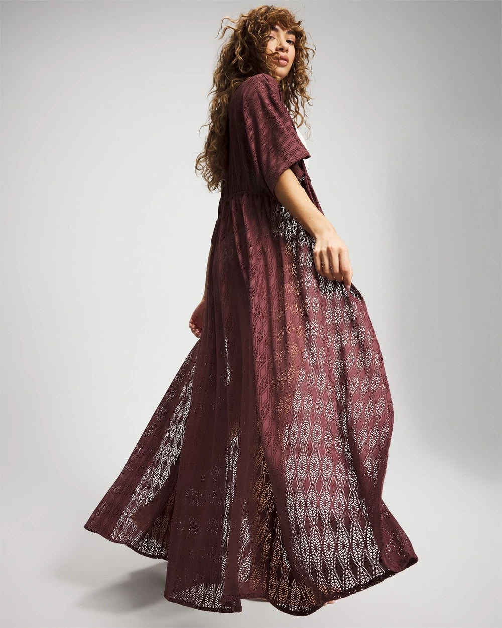 Sunkissed Crochet Open-Front Caftan - COFFEE | Soma sale